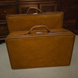 2 Pce Camel Leather Vintage Hartmann Suitcase Set